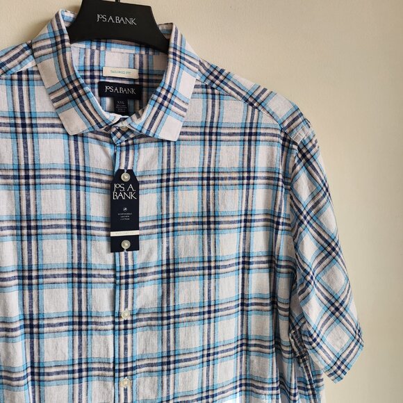 XXL Linen Cotton Shirt Blue Check White Multicolor Jos A Bank New Nwt Mens Size - Picture 9 of 17